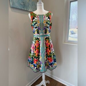 Maggy London Vibrant Floral Midi Dress Size 6. Easter, Spring, Party, Shower